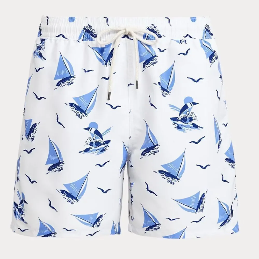 POLO RALPH LAUREN Traveler Polo Bear Swim Trunk Boys Size 7 Blue White